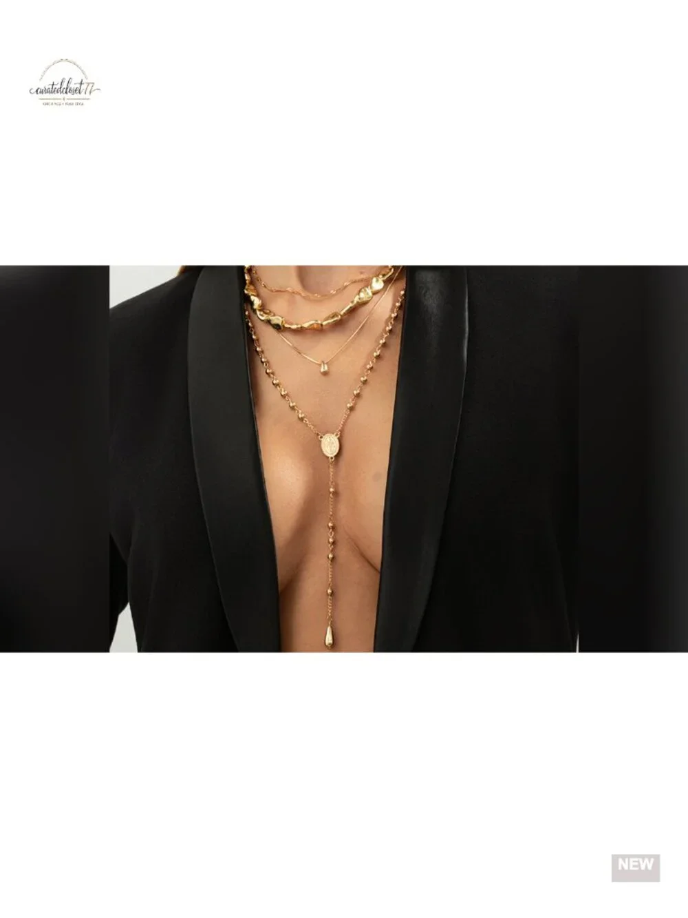 Layered Geometric Pendant Necklace for Women, Long Stackable Choker, Trendy